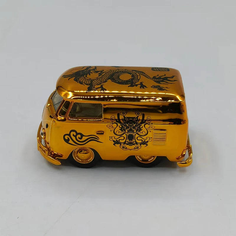 Diecast Alloy 1/64 Scale VW T1 wide-body van station Wagon/Mini Year of the Dragon Limited Edition Car Model Holiday Gifts Toys